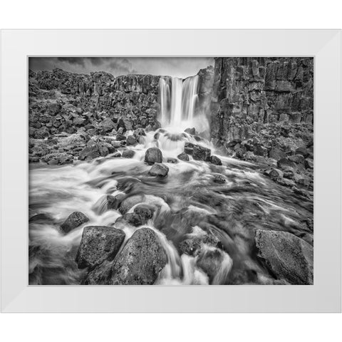 Oxarafoss-Iceland White Modern Wood Framed Art Print by Ford, John