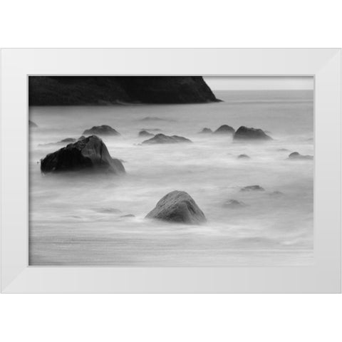 Basalt sea stacks in the ocean-Vik-Iceland White Modern Wood Framed Art Print by Su, Keren