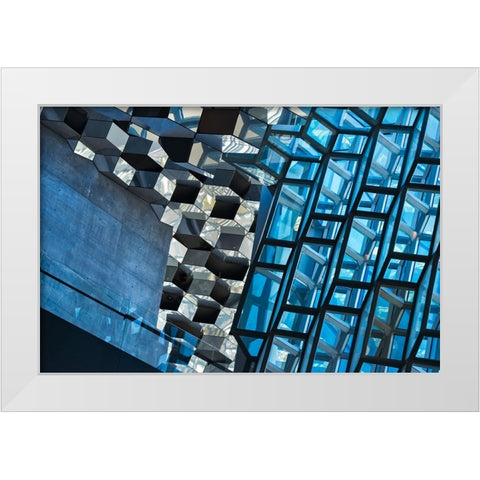 Inside Harpa Concert Hall and Conference Center inspired by the basalt landscape of Iceland-Reykjav White Modern Wood Framed Art Print by Su, Keren