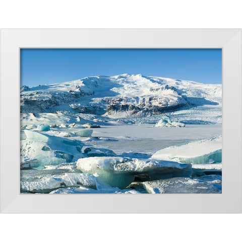 Glacier Fjallsjoekull and frozen glacial lake Fjallsarlon in Vatnajokull National Park White Modern Wood Framed Art Print by Zwick, Martin
