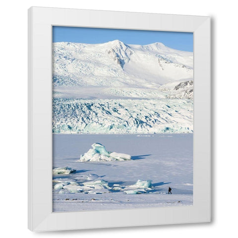 Glacier Fjallsjoekull and frozen glacial lake Fjallsarlon in Vatnajokull National Park White Modern Wood Framed Art Print by Zwick, Martin