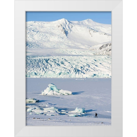 Glacier Fjallsjoekull and frozen glacial lake Fjallsarlon in Vatnajokull National Park White Modern Wood Framed Art Print by Zwick, Martin