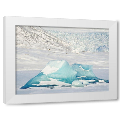Frozen glacial lake Fjallsarlon in Vatnajokull National Park view towards glacier Breidamerkurjokull White Modern Wood Framed Art Print by Zwick, Martin