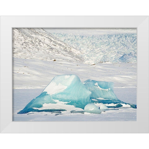 Frozen glacial lake Fjallsarlon in Vatnajokull National Park view towards glacier Breidamerkurjokull White Modern Wood Framed Art Print by Zwick, Martin