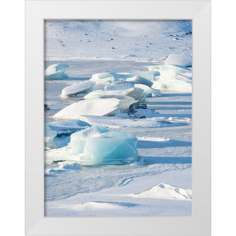 Frozen glacial lake Fjallsarlon in Vatnajokull National Park during winter Iceland White Modern Wood Framed Art Print by Zwick, Martin