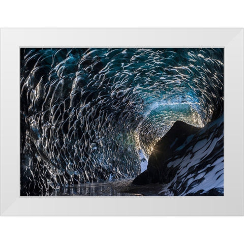 Ice cave at the northern shore of glacial lagoon Jokulsarlon in glacier Breidamerkurjokull White Modern Wood Framed Art Print by Zwick, Martin