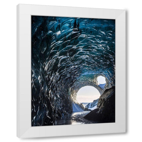 Ice cave at the northern shore of glacial lagoon Jokulsarlon in glacier Breidamerkurjokull White Modern Wood Framed Art Print by Zwick, Martin
