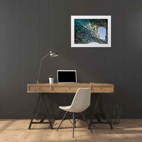 Ice cave at the northern shore of glacial lagoon Jokulsarlon in glacier Breidamerkurjokull White Modern Wood Framed Art Print by Zwick, Martin