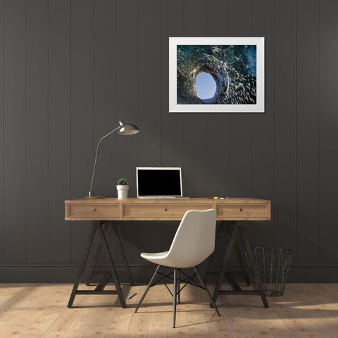 Ice cave at the northern shore of glacial lagoon Jokulsarlon in glacier Breidamerkurjokull White Modern Wood Framed Art Print by Zwick, Martin