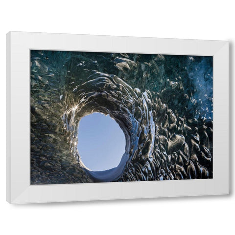 Ice cave at the northern shore of glacial lagoon Jokulsarlon in glacier Breidamerkurjokull White Modern Wood Framed Art Print by Zwick, Martin