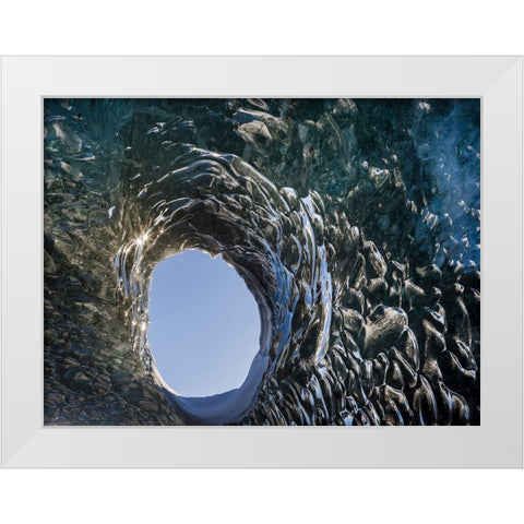 Ice cave at the northern shore of glacial lagoon Jokulsarlon in glacier Breidamerkurjokull White Modern Wood Framed Art Print by Zwick, Martin