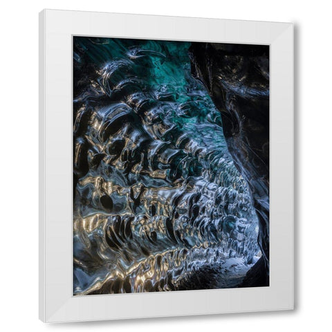 Ice cave at the northern shore of glacial lagoon Jokulsarlon in glacier Breidamerkurjokull White Modern Wood Framed Art Print by Zwick, Martin
