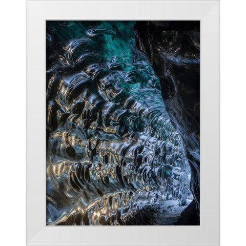 Ice cave at the northern shore of glacial lagoon Jokulsarlon in glacier Breidamerkurjokull White Modern Wood Framed Art Print by Zwick, Martin