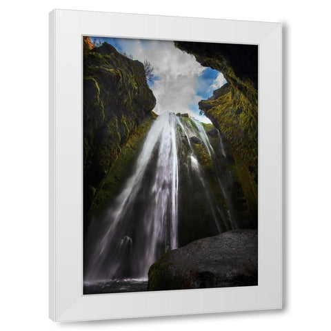 Waterfall on the southern coast of Iceland White Modern Wood Framed Art Print by Steve Mohlenkamp
