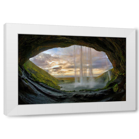 Seljalandsfoss waterfall on the southern coast of Iceland White Modern Wood Framed Art Print by Steve Mohlenkamp
