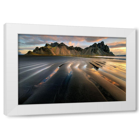 Vestrahorn beach near Hofn in the southeast of Iceland White Modern Wood Framed Art Print by Steve Mohlenkamp