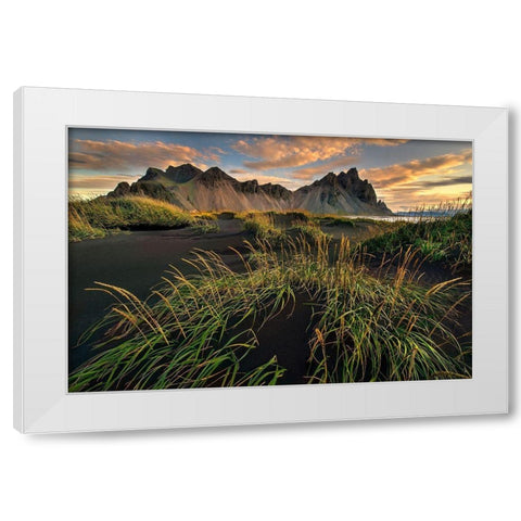 Vestrahorn beach near Hofn in the southeast of Iceland White Modern Wood Framed Art Print by Steve Mohlenkamp
