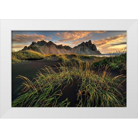 Vestrahorn beach near Hofn in the southeast of Iceland White Modern Wood Framed Art Print by Steve Mohlenkamp