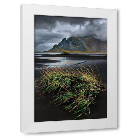 Vestrahorn beach near Hofn in the southeast of Iceland White Modern Wood Framed Art Print by Steve Mohlenkamp