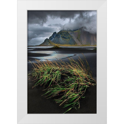 Vestrahorn beach near Hofn in the southeast of Iceland White Modern Wood Framed Art Print by Steve Mohlenkamp