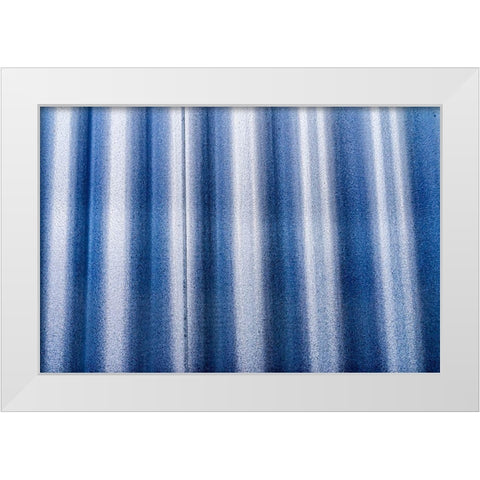 Silver Light blue Corrugated Lead-Metal abstract Patterns Background-Reykjavik-Iceland  White Modern Wood Framed Art Print by Perry, William