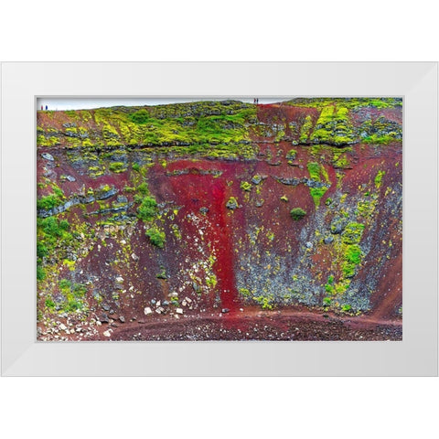 Red Volcanic Soil green Moss Kerio Volcano Crater blue Lake Golden Falls Golden Circle White Modern Wood Framed Art Print by Perry, William