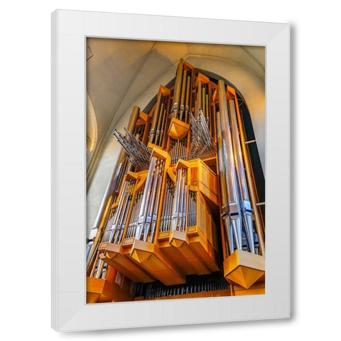 Hallgrimskirkja Large Lutheran Church Wooden Organ-Reykjavik-Iceland White Modern Wood Framed Art Print by Perry, William