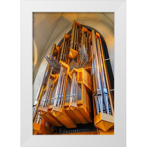 Hallgrimskirkja Large Lutheran Church Wooden Organ-Reykjavik-Iceland White Modern Wood Framed Art Print by Perry, William