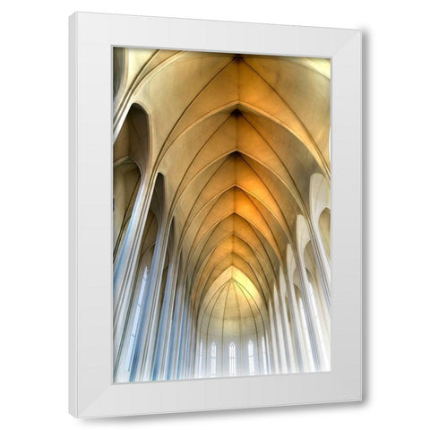 Tall Columns Windows Ceiling Hallgrimskirkja Large Lutheran Church-Reykjavik-Iceland  White Modern Wood Framed Art Print by Perry, William
