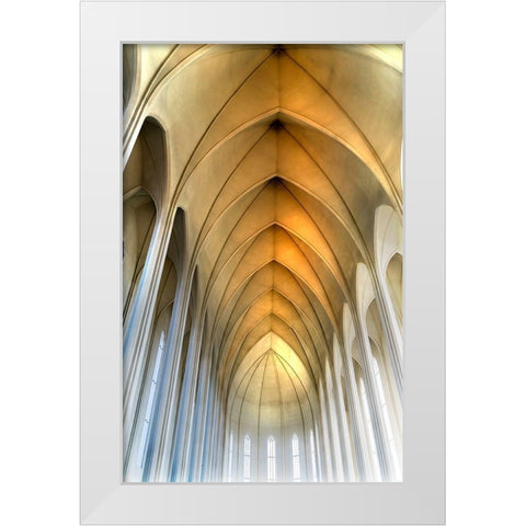 Tall Columns Windows Ceiling Hallgrimskirkja Large Lutheran Church-Reykjavik-Iceland  White Modern Wood Framed Art Print by Perry, William