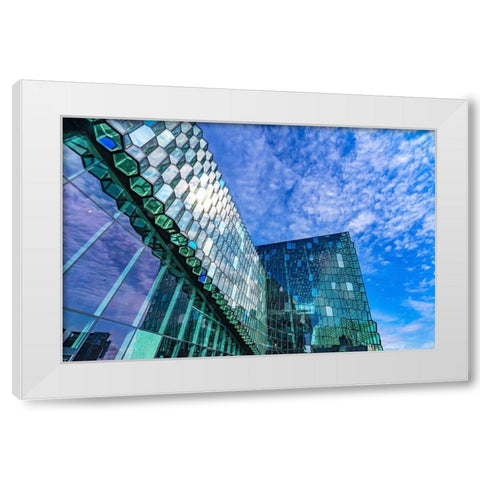 Modern glass concert hall-Reykjavik-Iceland White Modern Wood Framed Art Print by Perry, William