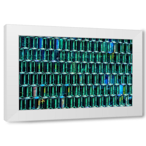 Modern glass abstract background concert hall-Reykjavik-Iceland  White Modern Wood Framed Art Print by Perry, William