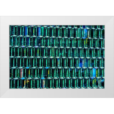 Modern glass abstract background concert hall-Reykjavik-Iceland  White Modern Wood Framed Art Print by Perry, William