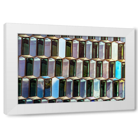 Modern glass abstract background concert hall-Reykjavik-Iceland White Modern Wood Framed Art Print by Perry, William