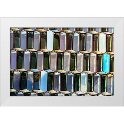 Modern glass abstract background concert hall-Reykjavik-Iceland White Modern Wood Framed Art Print by Perry, William