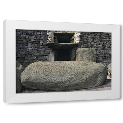 Ireland, Newgrange Elaborately carved stone White Modern Wood Framed Art Print by Flaherty, Dennis