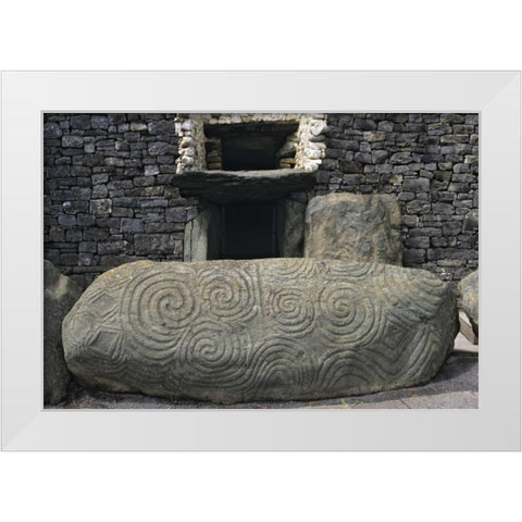 Ireland, Newgrange Elaborately carved stone White Modern Wood Framed Art Print by Flaherty, Dennis