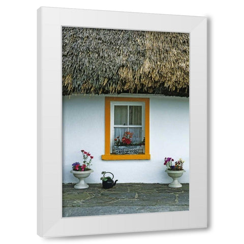 Ireland, Co Clare A thatch-roofed cottage White Modern Wood Framed Art Print by Flaherty, Dennis