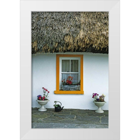 Ireland, Co Clare A thatch-roofed cottage White Modern Wood Framed Art Print by Flaherty, Dennis