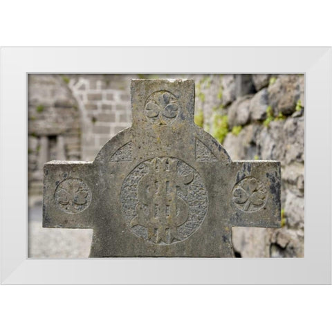 Ireland, Murrisk Celtic Cross at Murrisk Abbey White Modern Wood Framed Art Print by Kaveney, Wendy