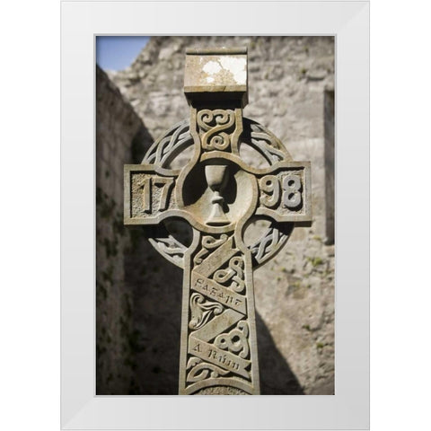 Ireland, Co Mayo, Cross at Burrishoole Abbey White Modern Wood Framed Art Print by Kaveney, Wendy