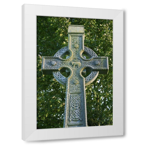 Ireland, Roscommon Celtic cross outside a Church White Modern Wood Framed Art Print by Flaherty, Dennis