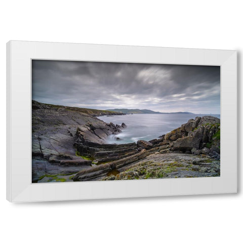 Europe-Ireland-Eyeries-Landscape with the Beara Bowl rock formation White Modern Wood Framed Art Print by Jaynes Gallery
