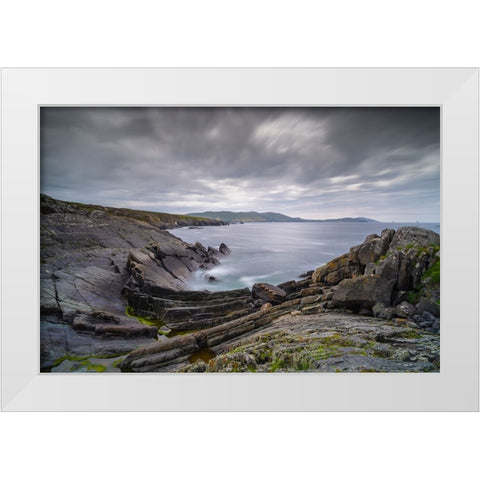 Europe-Ireland-Eyeries-Landscape with the Beara Bowl rock formation White Modern Wood Framed Art Print by Jaynes Gallery