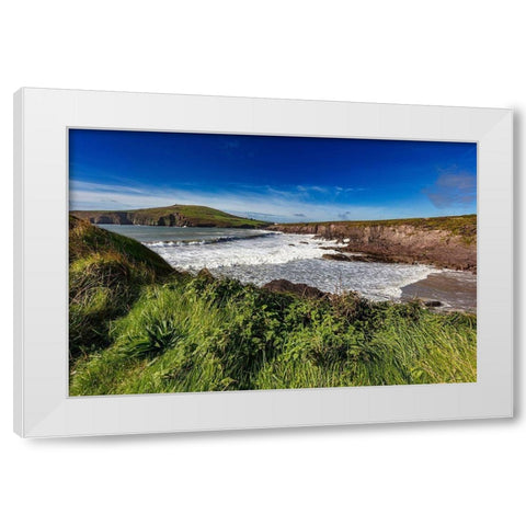 Waves crash into cliffs at Binn Ban Beach near Dingle-Ireland White Modern Wood Framed Art Print by Haney, Chuck