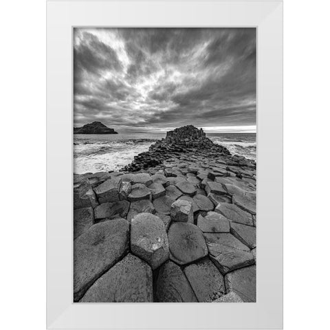 Interlocking basalt columns at sunset at the Giants Causeway near Bushmills-Northern Ireland White Modern Wood Framed Art Print by Haney, Chuck