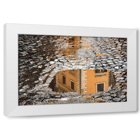 Italy-Rome Via di Ripetta-puddles after the rain White Modern Wood Framed Art Print by Jones, Alison