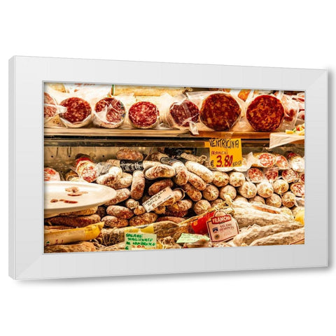 Italy-Rome Piazza della Rotunda-meat at Salami Antica White Modern Wood Framed Art Print by Jones, Alison