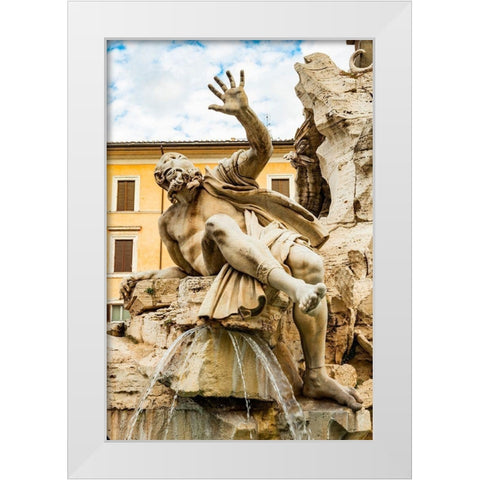 Italy-Rome Piazza Navona-Fountain of the Four Rivers  White Modern Wood Framed Art Print by Jones, Alison