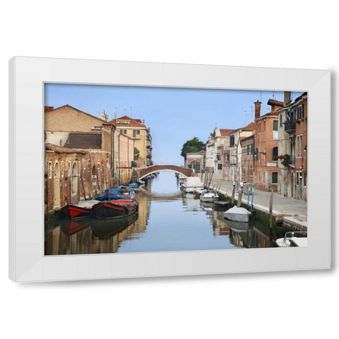 Italy, Venice Boats and homes along city canals White Modern Wood Framed Art Print by Flaherty, Dennis
